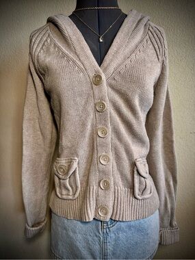 Vintage Y2K Old Navy Beige Thick Knit Button Jacket Sweater L S